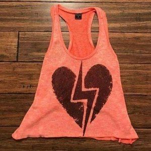 Stranded Sz S Sleeveless Racerback Sweater Tank Top Heart & Lightning Bolt Print